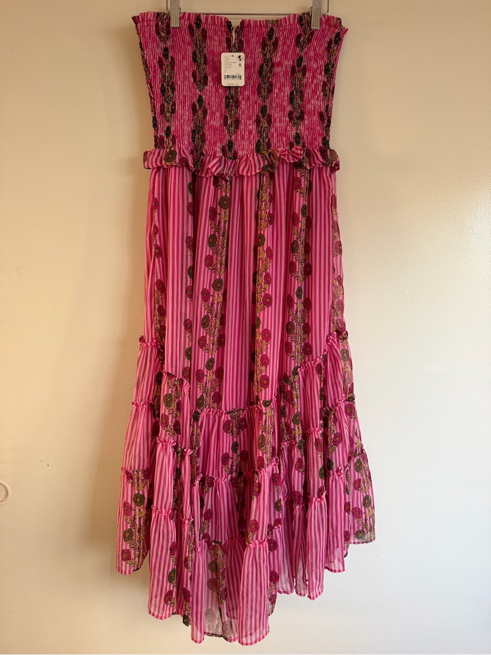 Free People Hot Pink Tiered Smocked Midi Dress - Picture 6 of 8